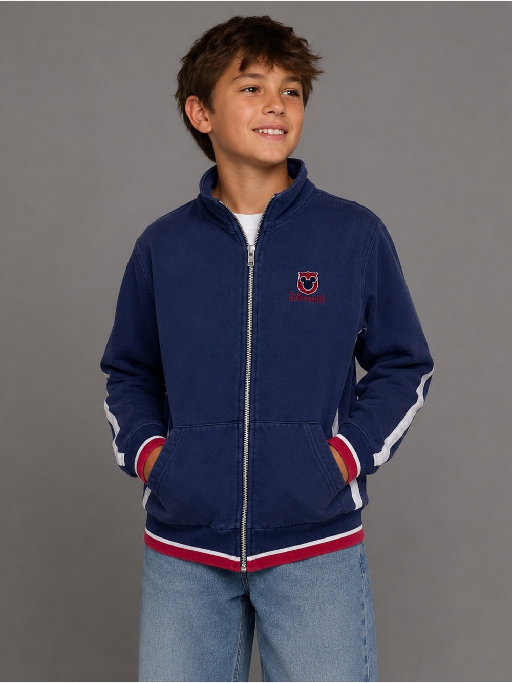 Disneyland Resort Youth Large Full Zip Jacket Blue Mickey Logo Striped